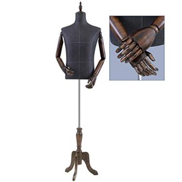 Imagem de CUTPOIY Vestido masculino em forma de tronco com braço e suporte de madeira ajustável alto, manequim adulto masculino modelo manequim exibição de roupas Maniki interessante