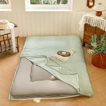 Imagem de Capa de futon para colchão japonês, xadrez xadrez, tatami japonês, quadriculado, tapete de dormir para hóspedes no chão (cinza verde sálvia, completo)
