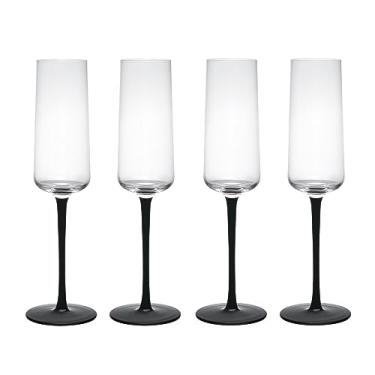 Imagem de MIKASA Conjunto de 4 taças de champanhe de cristal Palermo, 250 ml, conjunto de taças de champanhe com hastes pretas | Cristal 100% sem chumbo - Caixa de presente e lavável na lava-louças