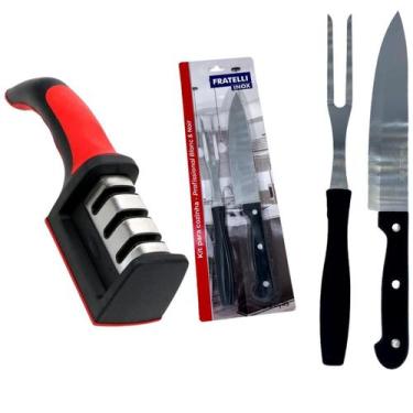 Imagem de kit Churrasco Conjunto de Garfo e Faca com Amolador + Anteaderente bas