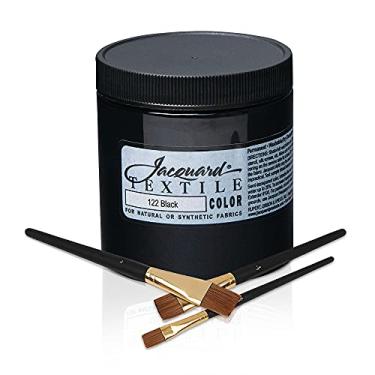 Imagem de Tinta de tecido jacquard preta 227 g para roupas, tinta permanente para todas as superfícies para jeans, camisetas, sapatos, lona, couro, madeira e mais, com conjunto de 3 pincéis Positive Art