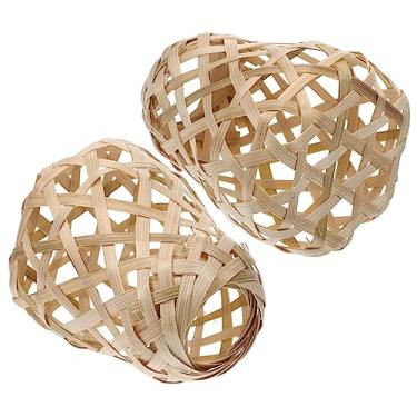 Imagem de MERRYHAPY 2 pçs Abajur de bambu mini lâmpada tecida abajur pendurado luminária luminária de chão lustre de vime decoração de quarto boho decoração de luz interior mesa de cobertura de luz doméstica