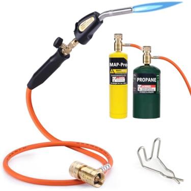 Imagem de TAUSOM Kit de mangueira de tocha de propano Mapp Gas Torch Heat 1,570 °C Mapa Kit de tocha a gás de partida e ajuste de chama, combustível de tocha de soldagem por MAPP, Map/Pro, propano (inclui clipe