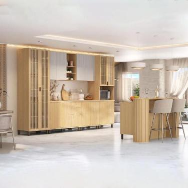 Imagem de Armário Cozinha Completa 340cm Aura c/ Bancada Ilha 100% MDF - Casa La