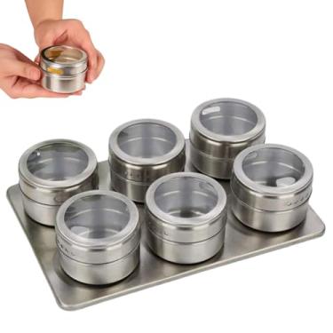 Imagem de Porta Condimentos Temperos Magnético com Potes e Suporte Inox – Organizadores de Temperos com Visor, Ideal para Cozinha Moderna (Retangular 6 pcs)
