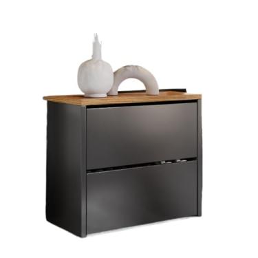 Imagem de Banco Sapateira Hall Entrada 2 Gavetas Basculantes Organizador De Sapatos Prático E Moderno(PRETO/NATURE)