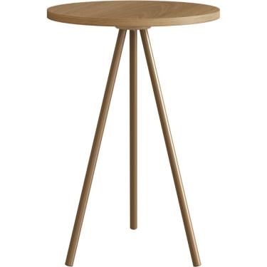 Imagem de Mesa Lateral Redonda Artesano 48,5 Cm (altura) Em Mdp Estrutura Metálica Em Aço Dourado