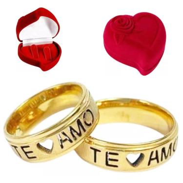 Imagem de Par De Alianças Coração Vazada Te Amo 6mm Discreta Aço Inox Tamanho:21-22