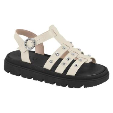 Imagem de Sandalia Feminina Papete Tratorada Tachas Moleca 5504115, Branco off, 