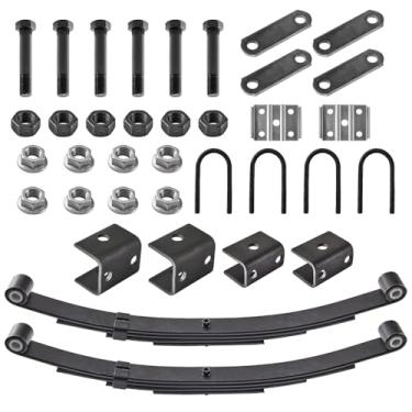 Imagem de RV MURTS Kit de suspensão em tandem de molas de eixo de reboque de 4 folhas para roda de eixo de trailer de 1,587 kg com parafuso em U, kit de gancho e manilha, peças e acessórios de eixo de reboque