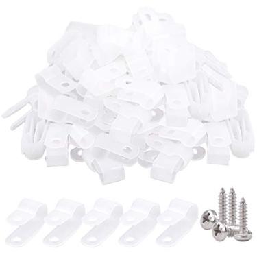 Imagem de Glarks 120 peças de parafuso de nylon branco de 3/20.3 cm, grampo de fio tipo R com 120 parafusos para fio, cabo, conduíte e kit de conduíte de cabo (branco)