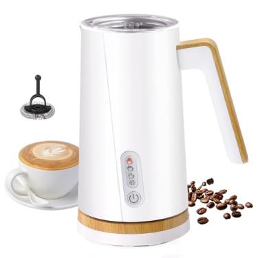 Imagem de NESSGRAIM Vaporizador E De Leite Elétrico, 4 Em 1 Com Design Elementos Madeira, Gerador Automático Espuma Quente Fria Para Latte, Cappuccino, Macchiato, Aquecedor, Preto (Branco)