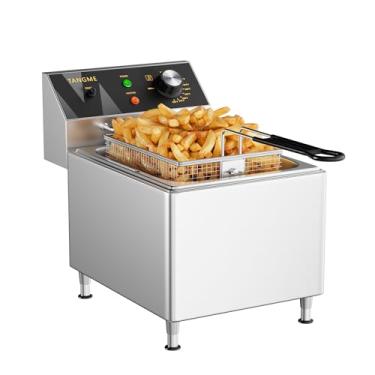 Imagem de TANGME Fritadeira Comercial Elétrica De 1750 W Para Bancada, 12,7 Qt, Grande, Resistente, Em Aço Inoxidável, Com Cesto, Tampa E Pernas Altas Restaurante, Certificação Ul