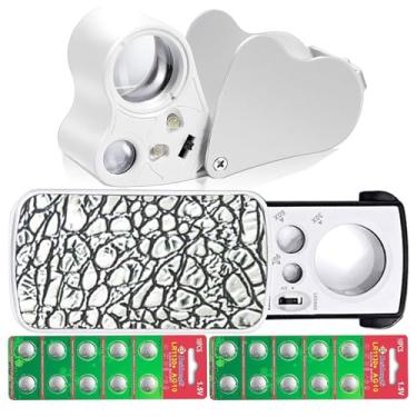 Imagem de HMKIS Lupa De Joalheiro, Pacote Com 2 Lupas Luz, Ampliação 30X, 60X E 90X, 20 Pilhas Reservas Para Moedas, Diamantes, Pedras Preciosas, Joias, Selos Trabalhos Perto (Branca)