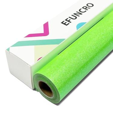 Imagem de Efuncro - Vinil De Transferência Térmica Htv Com Glitter Verde Fluorescente 30 Cm X 2,4 M, Para Camisetas E Bolsas. Todas As Máquinas Corte, Fácil Cortar Remover (Verde Fluorescente)
