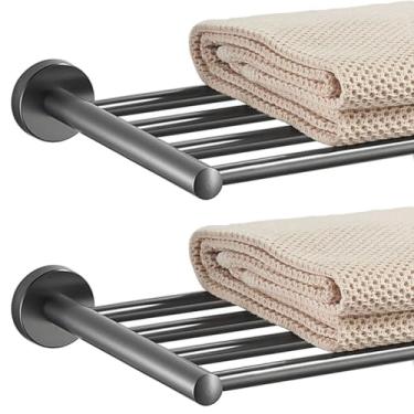 Imagem de Toalheiro de banheiro de 76 cm, toalheiro estilo hotel para banheiro montado na parede, toalheiro moderno, prateleiras de toalha de 2 camadas, cinza