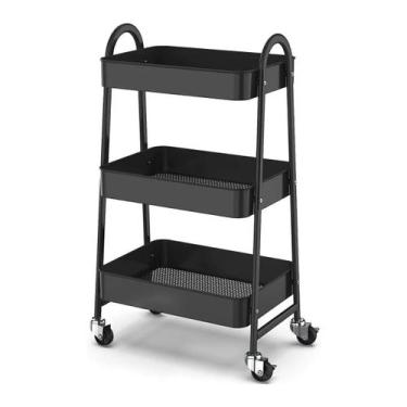 Imagem de Prateleira carrinho organizador multiuso Preta 3 andares GH210 Globalm