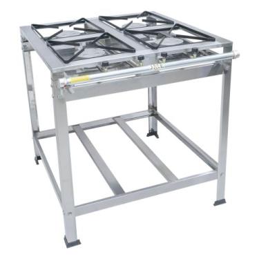 Imagem de Fogão Industrial 4 Bocas Alta Pressão Aço Inox Grelhas 30x30 Com Kit G