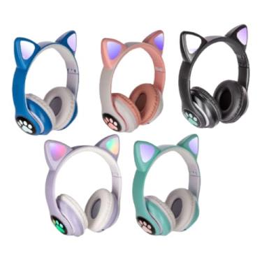 Imagem de Fone De Ouvido Bluetooth Orelha Gatinho Infantil Led Sem Fio (preto)