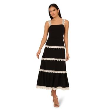 Imagem de Adrianna Papell Vestido feminino tricotado com acabamento em crochê, Preto/Ecru, 52