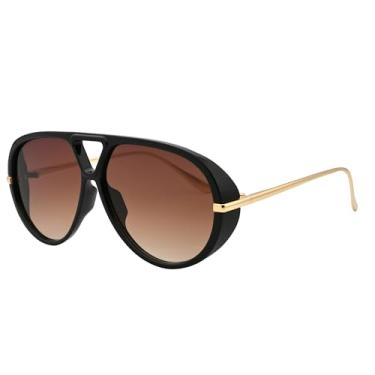 Imagem de Teumire Óculos de sol aviador grandes modernos para mulheres e homens, retrô, grande, grande, escudo, óculos de sol vintage, A08 preto/marrom gradiente, Large