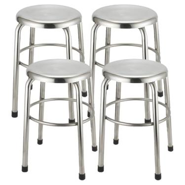 Imagem de QIQIZHL Cadeira de bar, banco de bar de aço inoxidável estilo industrial, banco redondo para cozinha (4, banquinho de balcão (66 cm A))