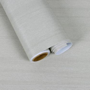 Imagem de Papel de parede FANSYEASY Cinza Grasscloth 39.9 cm x 299.7 cm Tecido sintético texturizado papel de parede autoadesivo texturizado de contato para armários, filme de vinil removível para gavetas