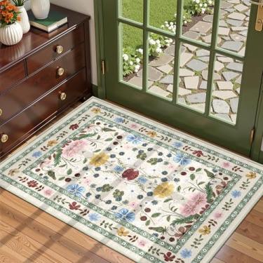 Imagem de Deerly Tapete de entrada floral 2x3 pequeno vintage boho tapete de porta de banheiro lavável antiderrapante macio de pilha baixa tapete interno fino decoração de casa para entrada Kicthen tapete de