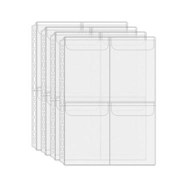 Imagem de Mogoostry A4 Bolsos para fichário, envelopes de dinheiro sem zíper, 4 bolsos com abas para fichário, inserções de folhas soltas, pasta de cartão de foto, sacos de arquivamento