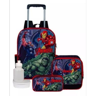 Imagem de Kit Escolar Mochila Avengers De Carrinho Com Estojo e Lancheira Térmic