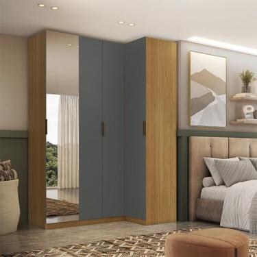 Imagem de Guarda Roupa de Canto Reto 4 Portas Espelho Altezza Clean Belmax, Frei