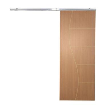 Imagem de Porta De Correr P- Verniz Frisada Kit Alumínio F07 - 210x60