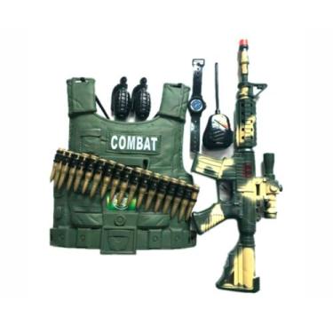 Imagem de Kit Policial Infantil com Colete, Rifle 47cm e Acessórios, Verde Militar, Brinquedo de Faz de Conta