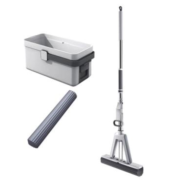 Imagem de TBATM Mop Auto Enrugamento com Cabeça de Esponja Super Absorvente Pva,Mops para Limpeza de Pisos com Balde,Punho de Aço Inoxidável,Uso Seco Molhado,para Laminado,Azulejo,Piso de Madeira,Paredes,B