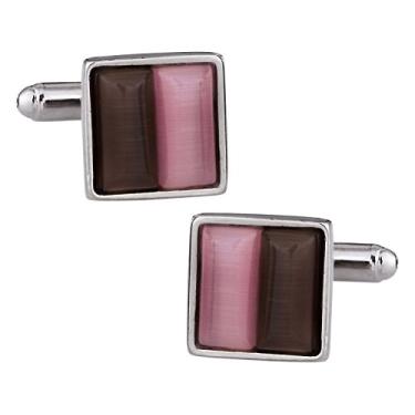 Imagem de Abotoaduras quadradas marrom e rosa com caixa de apresentação Cuff-Daddy Espresso