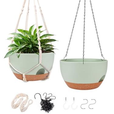 Imagem de Plantadores suspensos para plantas internas ao ar livre, pacote com 2 cestos pendurados de 30,5 cm, plantas para ambientes externos, vaso suspenso com irrigação automática com cabide de plantas para