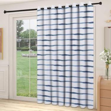 Imagem de Divisória de parede de cortina divisória de sala listrada, pincelada abstrata oceano náutico linhas horizontais imagem suave, cortinas largas isoladas/cortinas de quarto (painel único), L250 x C213 cm