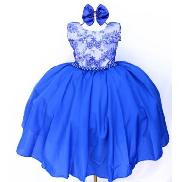 Imagem de Vestido Infantil Azul Royal Para Formatura E Tiara - festa luxo, 6, Az