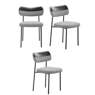 Imagem de Kit 3 Cadeiras Mila Para Sala Jantar Gourmet em Aço-Couríssimo-Preto-Linho-Cinza-EdeCasaMoveis