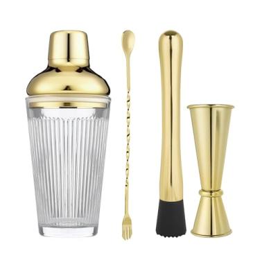 Imagem de FayuuGem Conjunto de coqueteleira dourada – Kit de coqueteleira de barman com ferramentas de mistura e coador de aço inoxidável, conjunto de ferramentas de barra premium para artesanato de martinis e