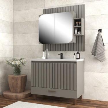 Imagem de Gabinete para Banheiro com Espelheira Ripado - Belizze