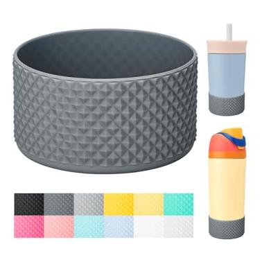 Imagem de Bluwing Bota de silicone para garrafa de água infantil Owala 14/453.6 g, capa protetora antiderrapante para Owala Kids Tumbler 340 g, copo Stanley 567.0-1,134 g (cinza escuro)
