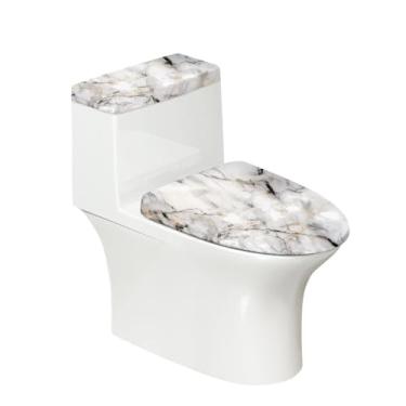 Imagem de Fipuivrn Conjunto de 2 capas de assento de vaso sanitário com padrão de mármore branco, protetores universais de vaso sanitário, fácil de limpar, acessórios de decoração de banheiro com faixa elástica