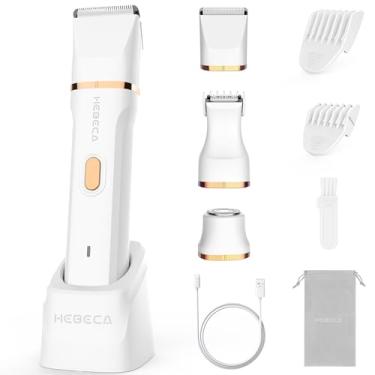 Imagem de HEBECA Aparador de biquíni feminino, barbeador elétrico 3 em 1 para mulheres com aparadores faciais e barbeador íntimo para pele sensível, à prova d'água, uso molhado e seco, recarregável, removedor