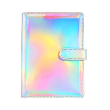 Imagem de Capa de fichário A5 branca a laser couro PU capa de fichário recarregável com 6 anéis, fichários de folhas soltas com fecho magnético (tamanho A5, branco laser)