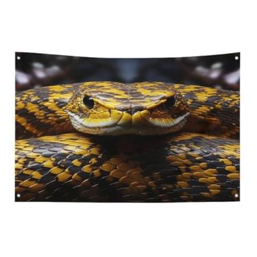 Imagem de Bandeira com quatro furos bandeiras para todos os climas bandeira decorativa impressa cobra amarela bandeiras de poliéster adequadas para uso interno e externo 89 x 159 centímetros
