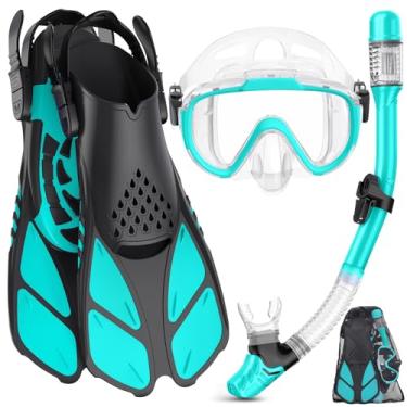 Imagem de Ubekezele Equipamento De Mergulho Com Snorkel Para Adultos, Homens E Mulheres, Conjunto 4 Em 1 Máscara Vista Panorâmica, Antiembaçante Antivazamento, Parte Superior Seca, Nadadeiras Bolsa Viagem Nat