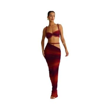 Imagem de Conjunto De Saia E Sutiã Franzido Com Bandagem De Verão Feminino, Gola