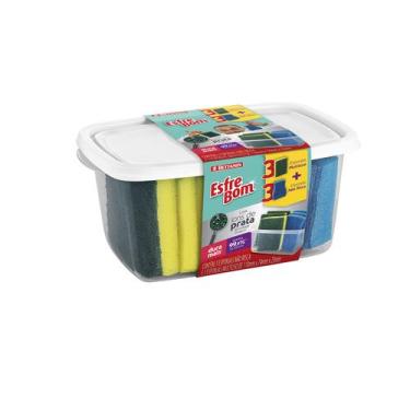 Imagem de Pack de Esponjas Abrasivas com Pote Branco EsfreBom 6un - Bettanin