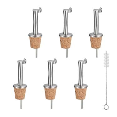Imagem de 6 peças de garrafa de cortiça de aço inoxidável com tampa despejadores de azeite de oliva com tampa para vinho, xarope, licor, vinagre